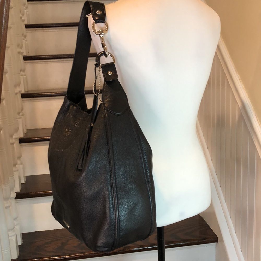 Vintage COACH Avery Black Tumbled Leather Shoulder Bag 
Teal Lining - Picture 5 of 17